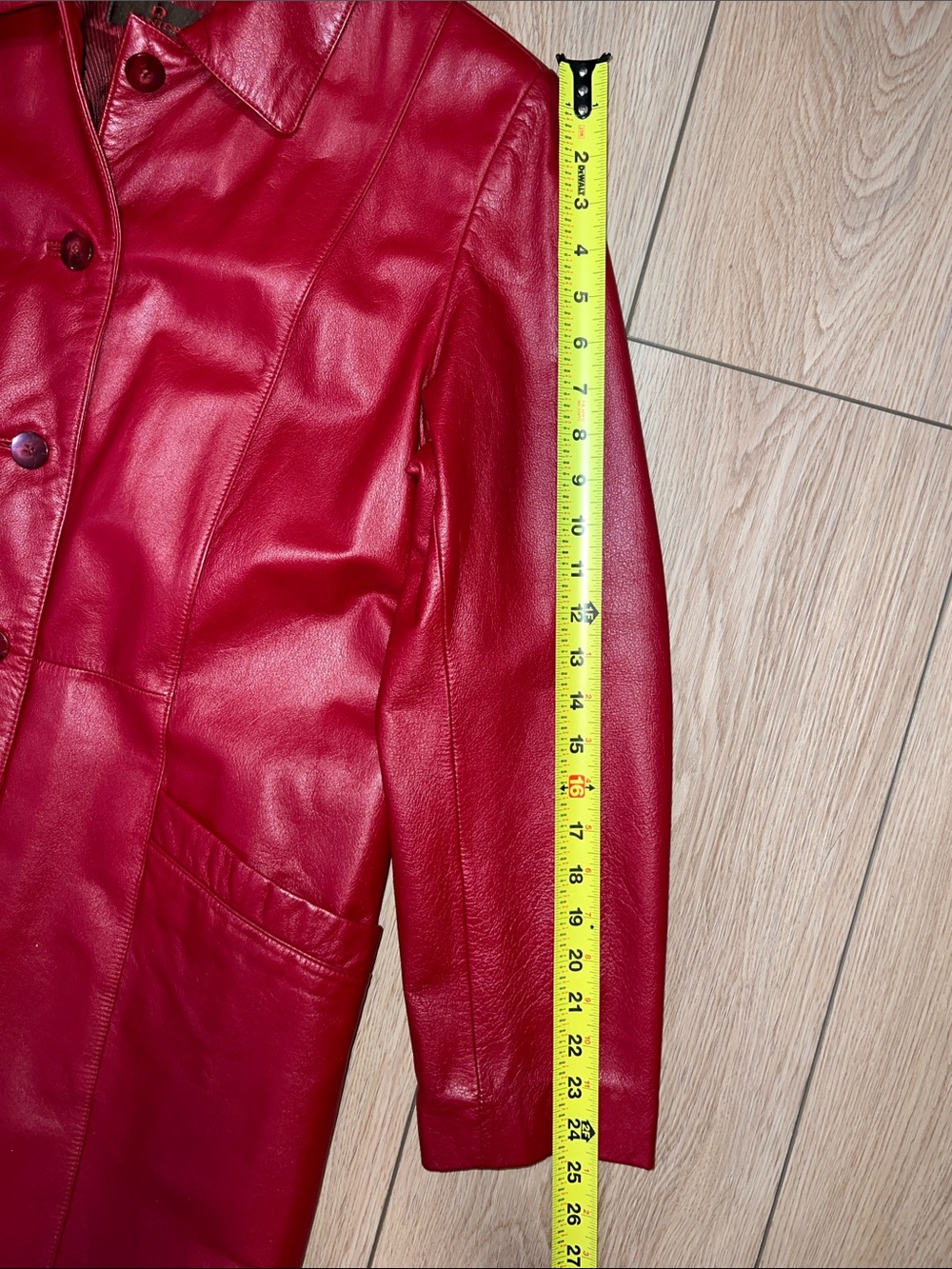 Danier Red Leather Button-Front Trench Coat - Picture 16 of 16